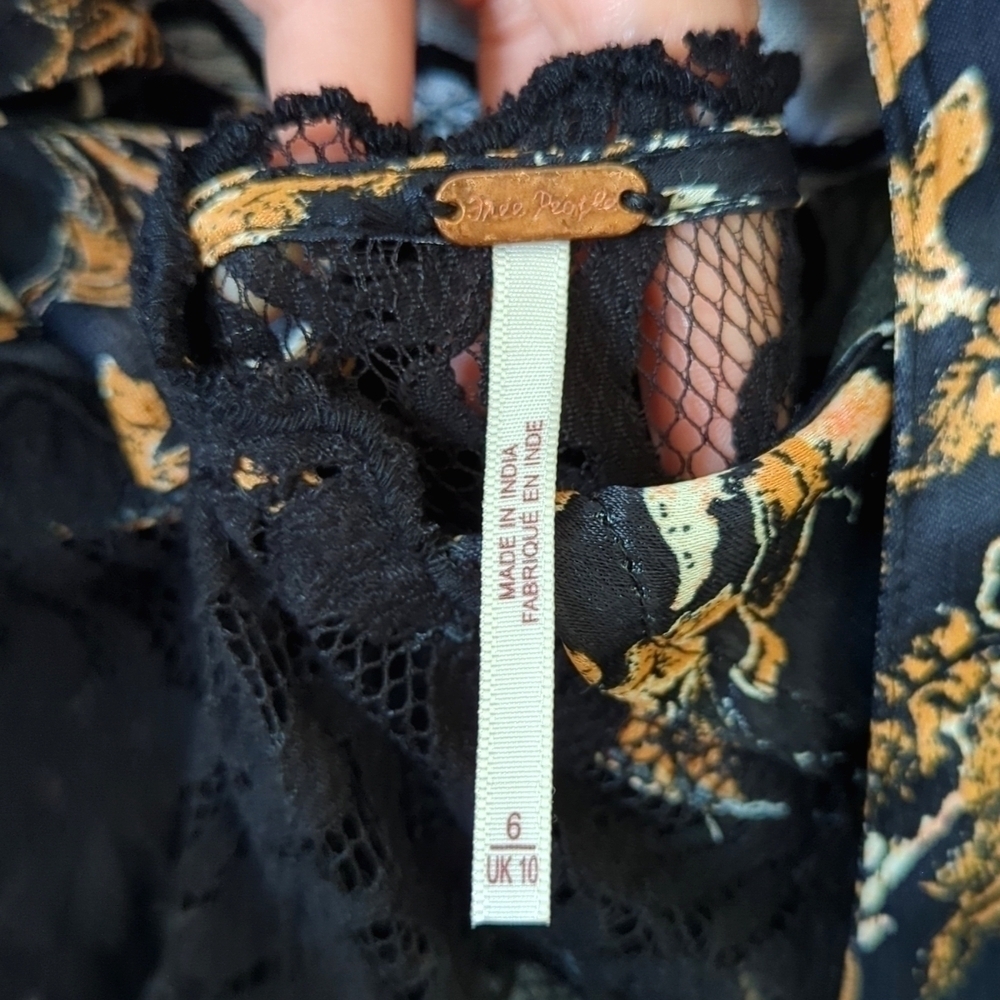 Free People Lucie Floral Scoop Neck Tied Open Back A-Line Mini Dress Black 6 - Picture 5 of 16